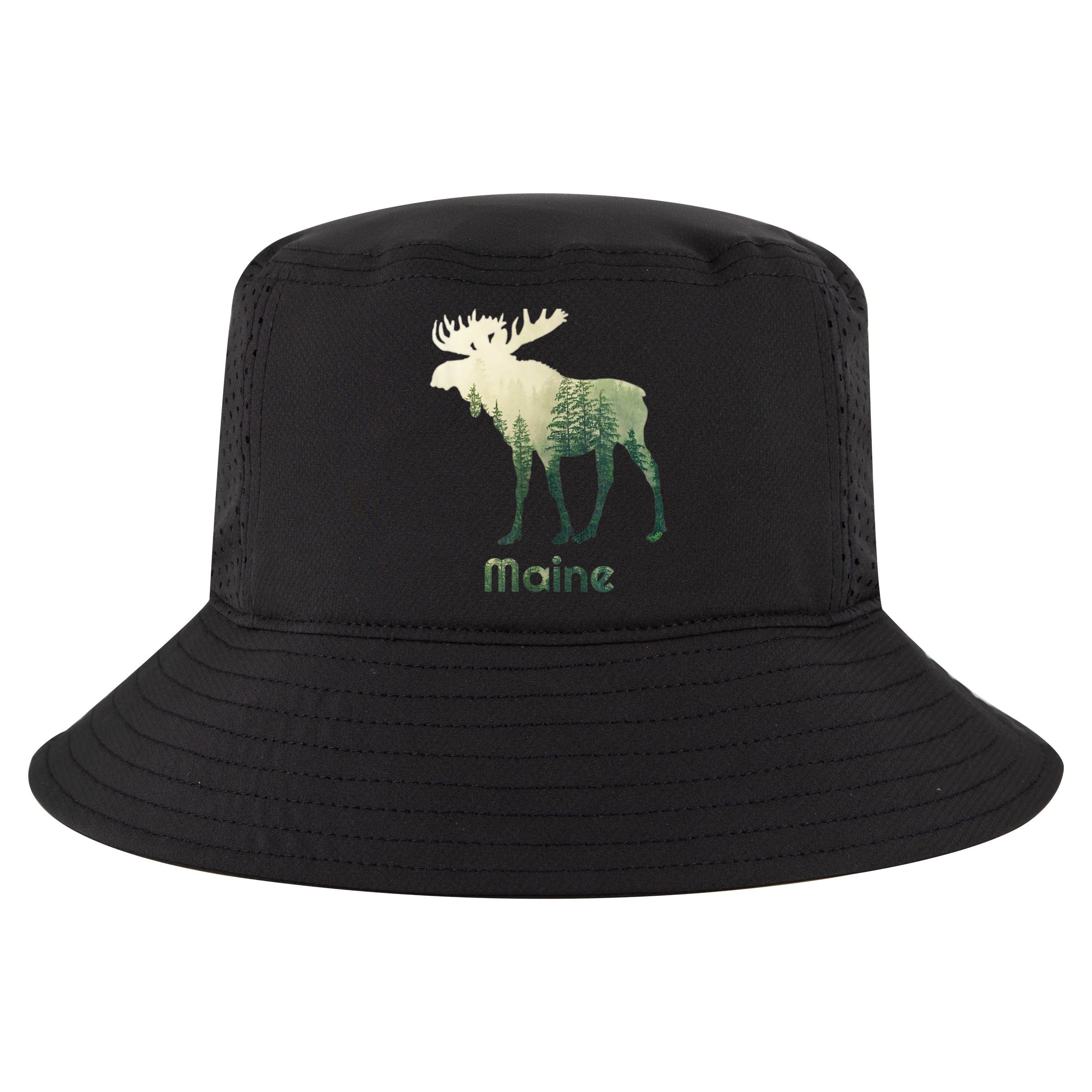 State Of Maine Moose Forest Tree Hunter Wildlife Cool Comfort Performance Bucket Hat