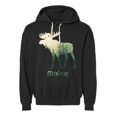 State Of Maine Moose Forest Tree Hunter Wildlife Garment-Dyed Fleece Hoodie