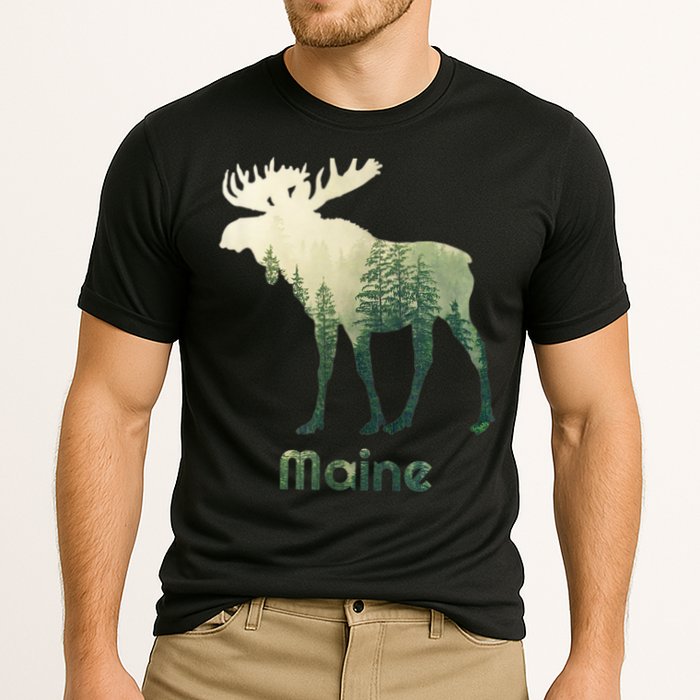 State Of Maine Moose Forest Tree Hunter Wildlife Cooling Performance Crew T-Shirt