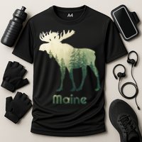 State Of Maine Moose Forest Tree Hunter Wildlife Cooling Performance Crew T-Shirt