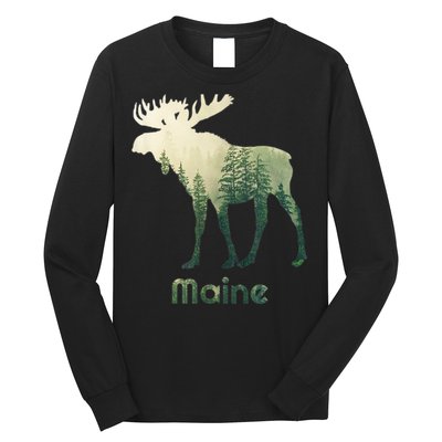 State Of Maine Moose Forest Tree Hunter Wildlife Long Sleeve Shirt