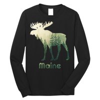 State Of Maine Moose Forest Tree Hunter Wildlife Long Sleeve Shirt