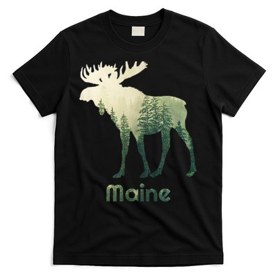 State Of Maine Moose Forest Tree Hunter Wildlife T-Shirt