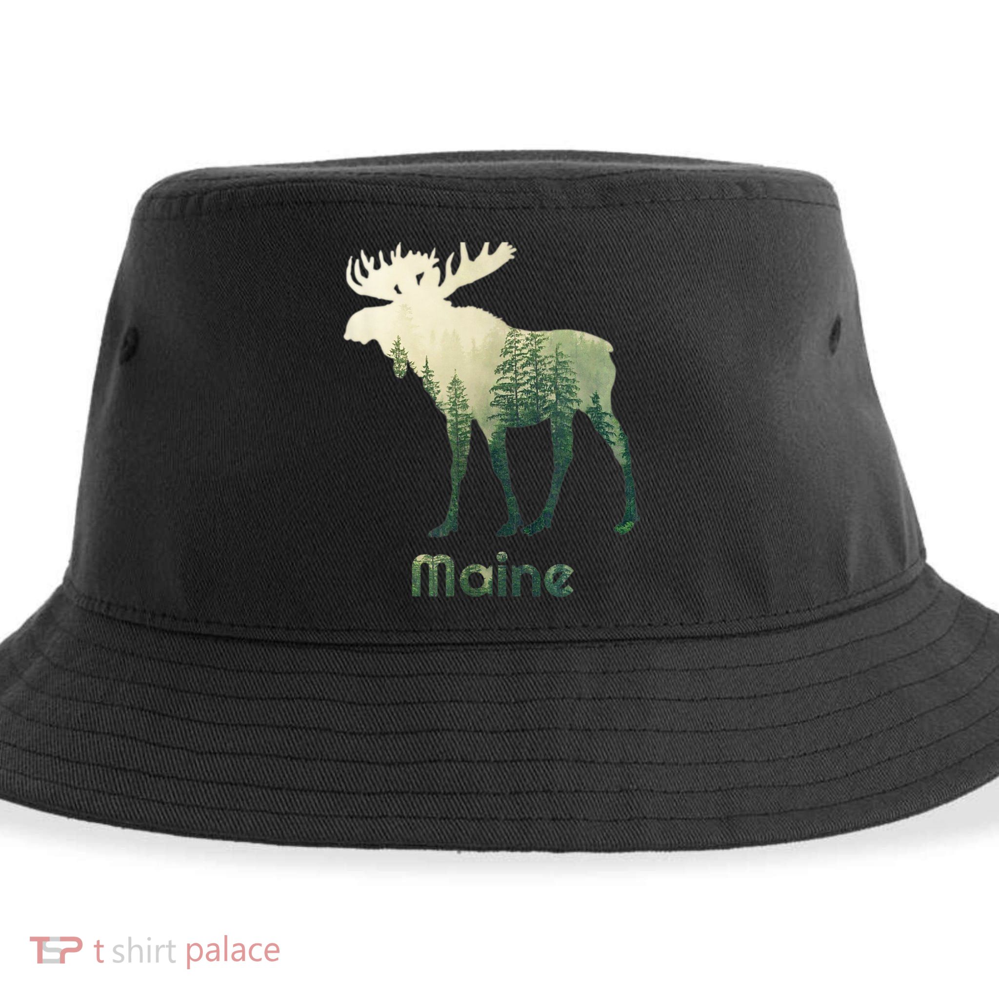 State Of Maine Moose Forest Tree Hunter Wildlife Sustainable Bucket Hat