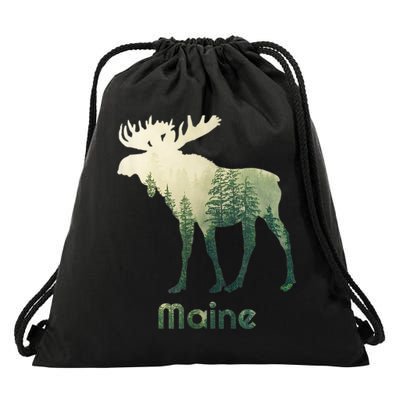 State Of Maine Moose Forest Tree Hunter Wildlife Drawstring Bag