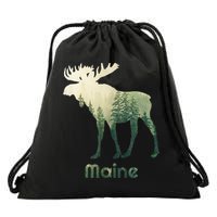 State Of Maine Moose Forest Tree Hunter Wildlife Drawstring Bag