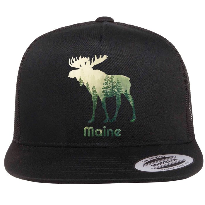 State Of Maine Moose Forest Tree Hunter Wildlife Flatbill Hat