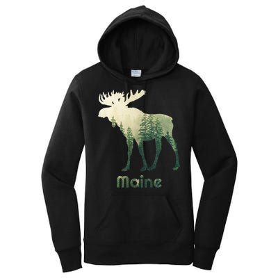 State Of Maine Moose Forest Tree Hunter Wildlife Women's Pullover Hoodie