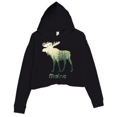 State Of Maine Moose Forest Tree Hunter Wildlife Crop Fleece Hoodie