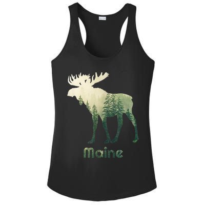State Of Maine Moose Forest Tree Hunter Wildlife Ladies PosiCharge Competitor Racerback Tank