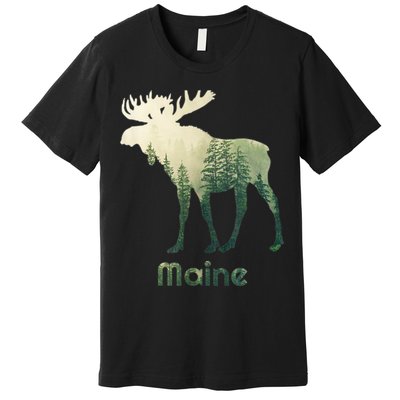 State Of Maine Moose Forest Tree Hunter Wildlife Premium T-Shirt