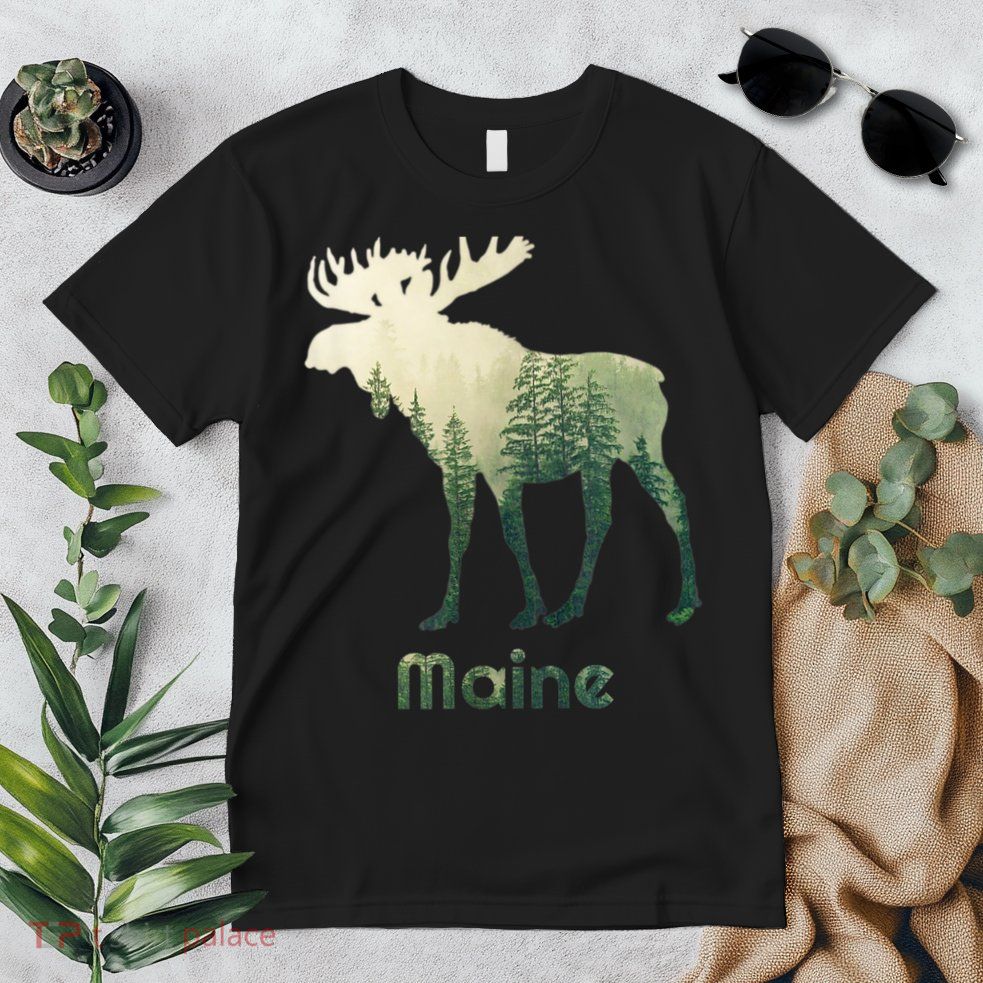 State Of Maine Moose Forest Tree Hunter Wildlife Premium T-Shirt