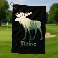 State Of Maine Moose Forest Tree Hunter Wildlife Golf Towel