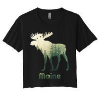 State Of Maine Moose Forest Tree Hunter Wildlife Women's Crop Top Tee