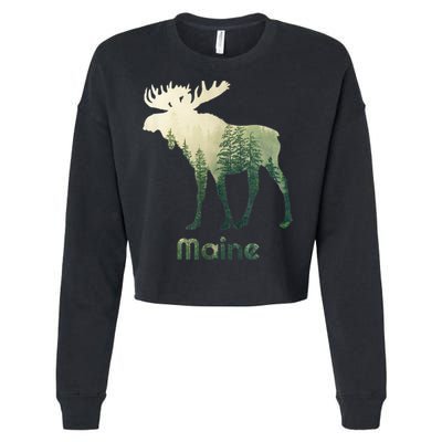 State Of Maine Moose Forest Tree Hunter Wildlife Cropped Pullover Crew