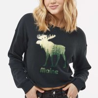 State Of Maine Moose Forest Tree Hunter Wildlife Cropped Pullover Crew