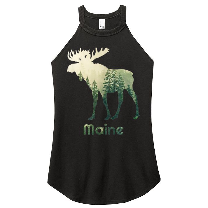 State Of Maine Moose Forest Tree Hunter Wildlife Women's Perfect Tri Rocker Tank