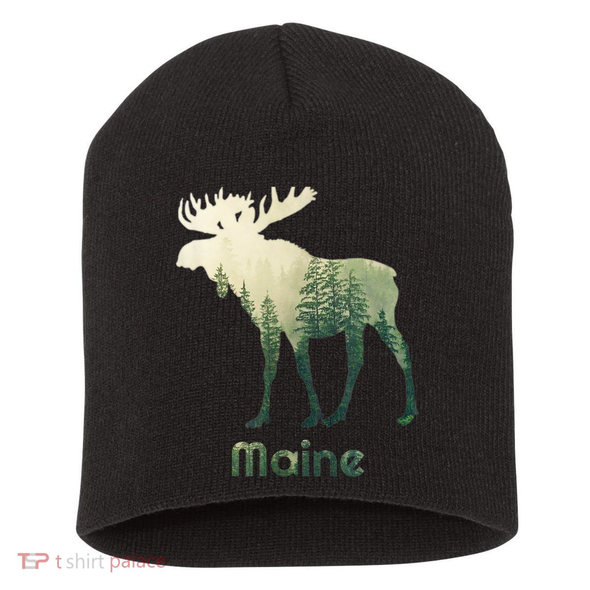 State Of Maine Moose Forest Tree Hunter Wildlife Short Acrylic Beanie