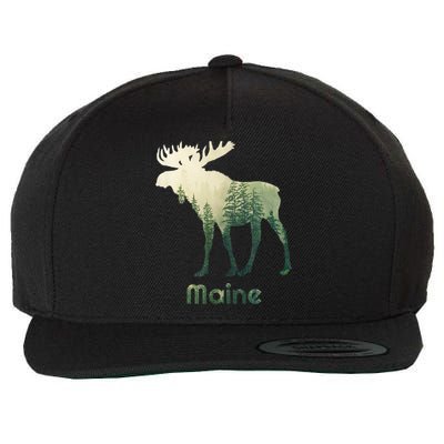 State Of Maine Moose Forest Tree Hunter Wildlife Wool Snapback Cap