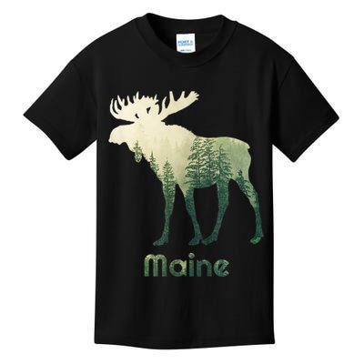 State Of Maine Moose Forest Tree Hunter Wildlife Kids T-Shirt
