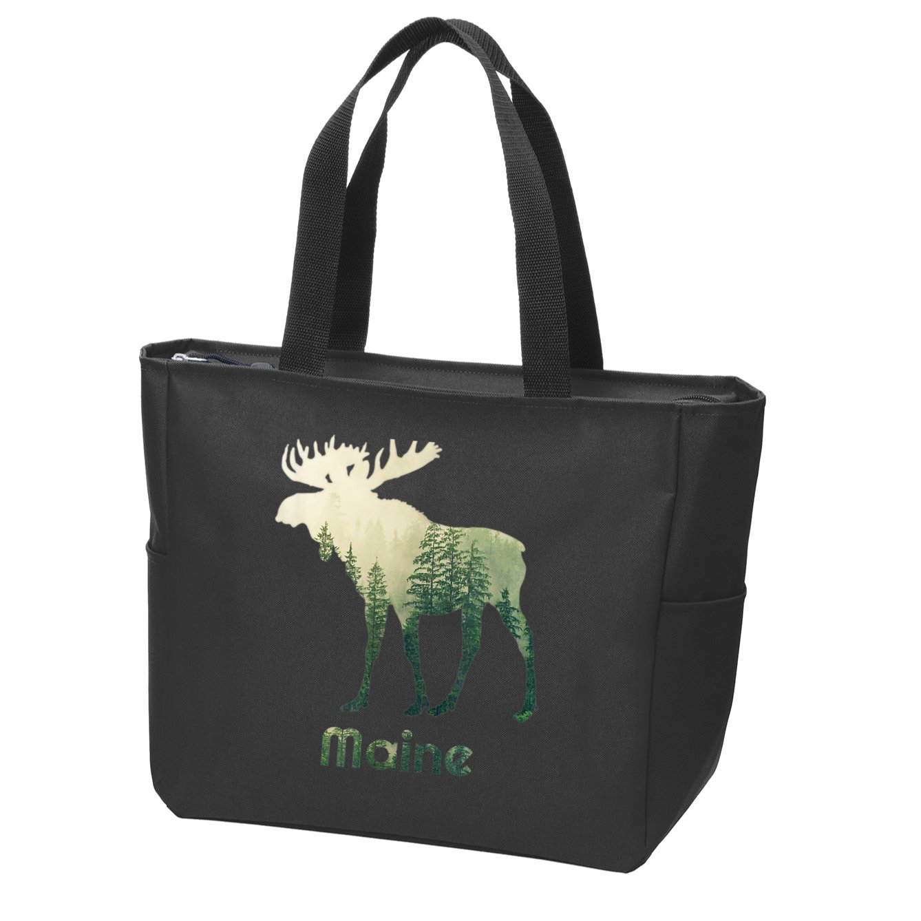 State Of Maine Moose Forest Tree Hunter Wildlife Zip Tote Bag