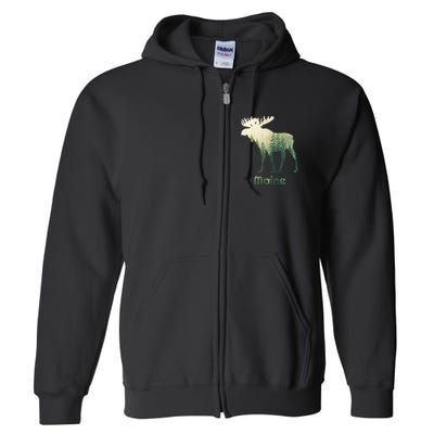 State Of Maine Moose Forest Tree Hunter Wildlife Full Zip Hoodie