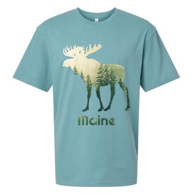 State Of Maine Moose Forest Tree Hunter Wildlife Sueded Cloud Jersey T-Shirt