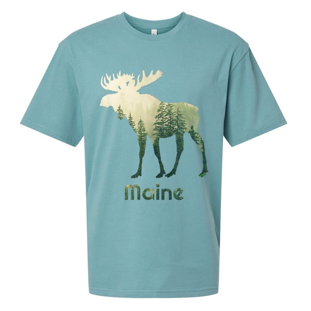 State Of Maine Moose Forest Tree Hunter Wildlife Sueded Cloud Jersey T-Shirt