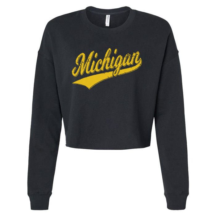 State Of Michigan Varsity Script Classic Sports Jersey Style Cropped Pullover Crew