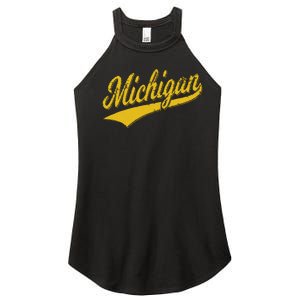 State Of Michigan Varsity Script Classic Sports Jersey Style Women’s Perfect Tri Rocker Tank