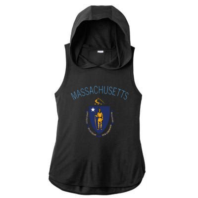 State Of Massachusetts Flag The Bay State Boston Salem Ladies PosiCharge Tri-Blend Wicking Draft Hoodie Tank