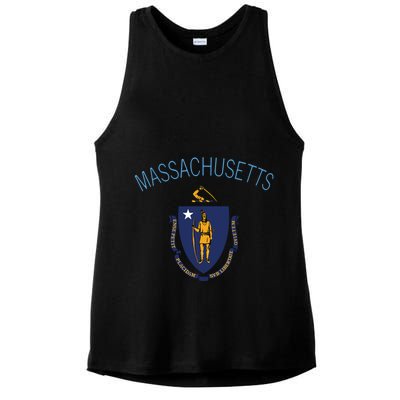 State Of Massachusetts Flag The Bay State Boston Salem Ladies PosiCharge Tri-Blend Wicking Tank