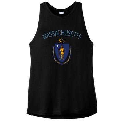 State Of Massachusetts Flag The Bay State Boston Salem Ladies PosiCharge Tri-Blend Wicking Tank