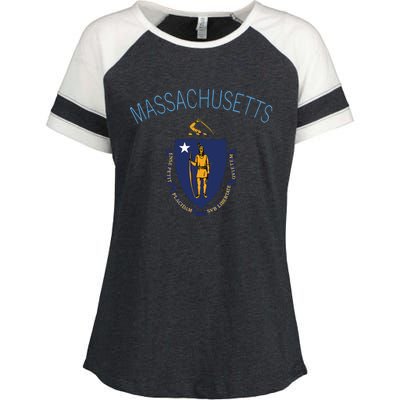 State Of Massachusetts Flag The Bay State Boston Salem Enza Ladies Jersey Colorblock Tee