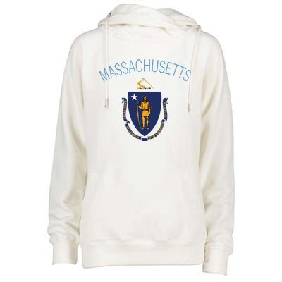 State Of Massachusetts Flag The Bay State Boston Salem Womens Funnel Neck Pullover Hood