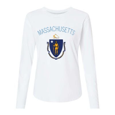 State Of Massachusetts Flag The Bay State Boston Salem Womens Cotton Relaxed Long Sleeve T-Shirt