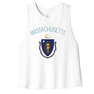 State Of Massachusetts Flag The Bay State Boston Salem Women's Racerback Cropped Tank