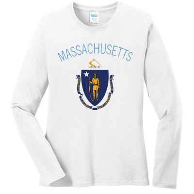 State Of Massachusetts Flag The Bay State Boston Salem Ladies Long Sleeve Shirt