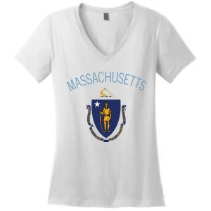 State Of Massachusetts Flag The Bay State Boston Salem Women's V-Neck T-Shirt