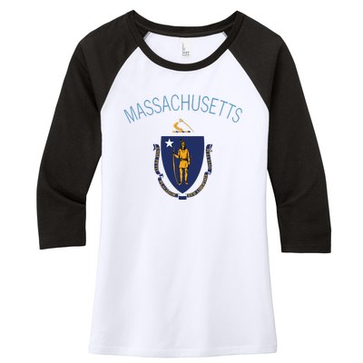 State Of Massachusetts Flag The Bay State Boston Salem Women's Tri-Blend 3/4-Sleeve Raglan Shirt