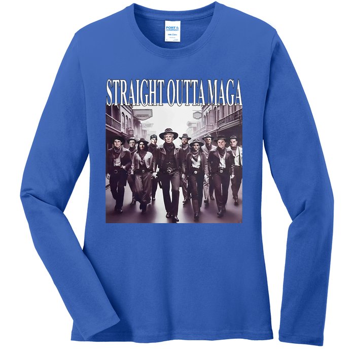 Straight Outta Maga Funny Trump 2024 Ladies Long Sleeve Shirt