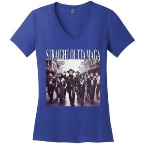 Straight Outta Maga Funny Trump 2024 Women's V-Neck T-Shirt