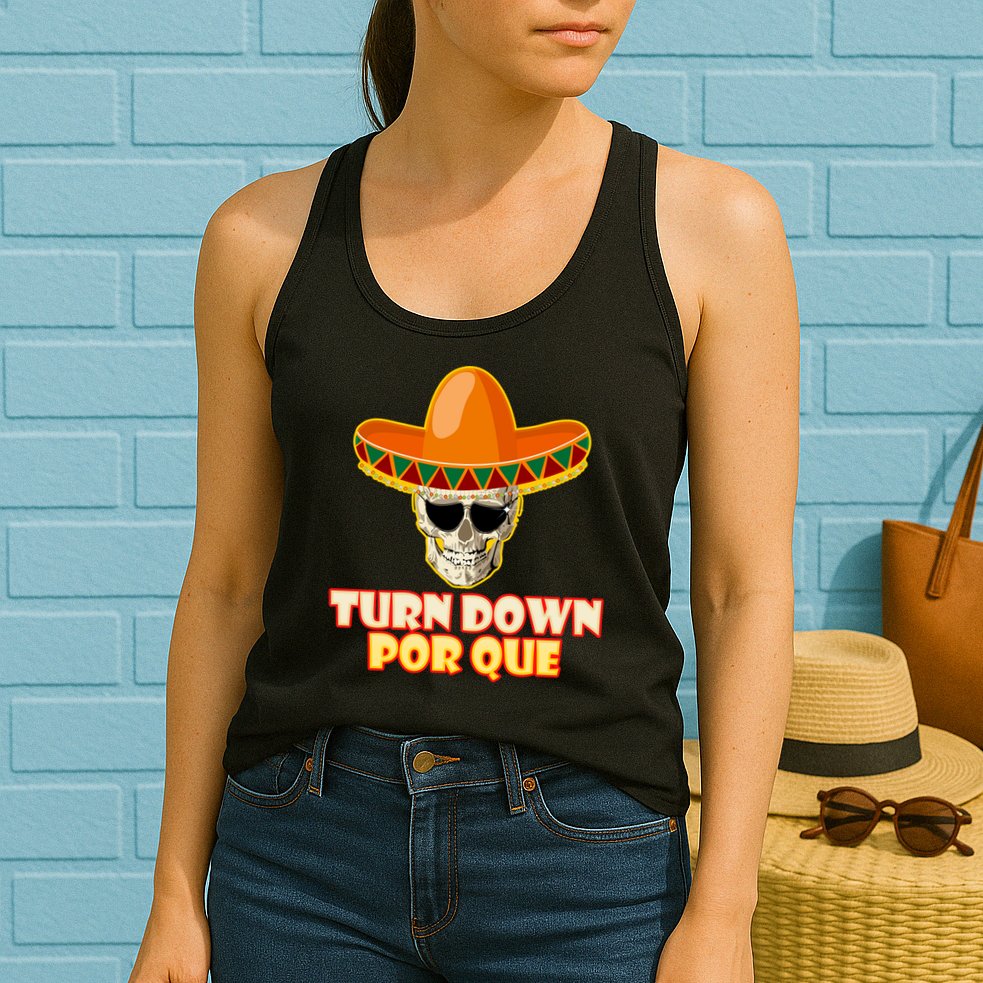 Sombrero Skull Turn Down Por Que Cinco De Mayo Womens Tank Top