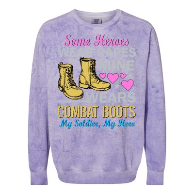 Some Heroes Wear Capes Mine Wears Combat Boots Colorblast Crewneck Sweatshirt