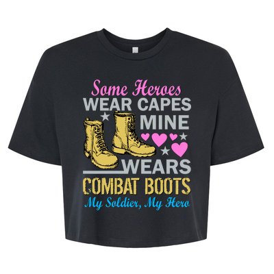 Some Heroes Wear Capes Mine Wears Combat Boots Bella+Canvas Jersey Crop Tee