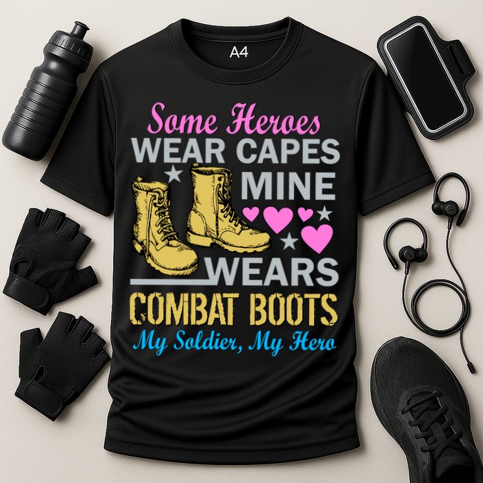 Some Heroes Wear Capes Mine Wears Combat Boots Cooling Performance Crew T-Shirt
