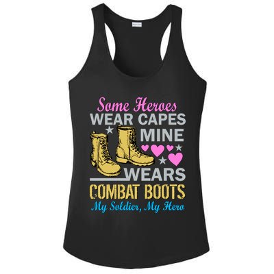 Some Heroes Wear Capes Mine Wears Combat Boots Ladies PosiCharge Competitor Racerback Tank