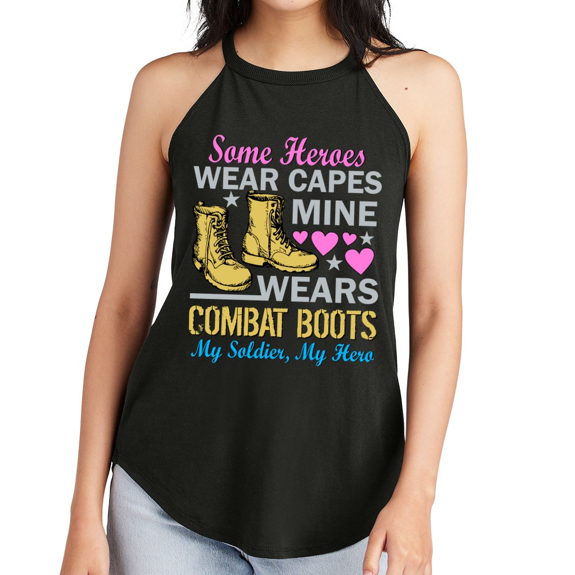 Some Heroes Wear Capes Mine Wears Combat Boots Women's Perfect Tri Rocker Tank