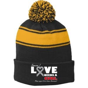 Someone I Love Needs A Cure Brain Cancer Awareness Stripe Pom Pom Beanie