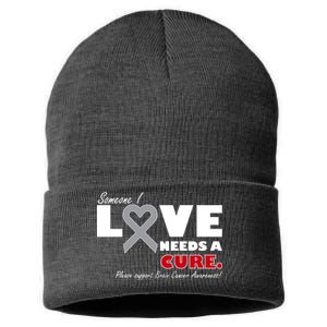 Someone I Love Needs A Cure Brain Cancer Awareness Sustainable Knit Beanie